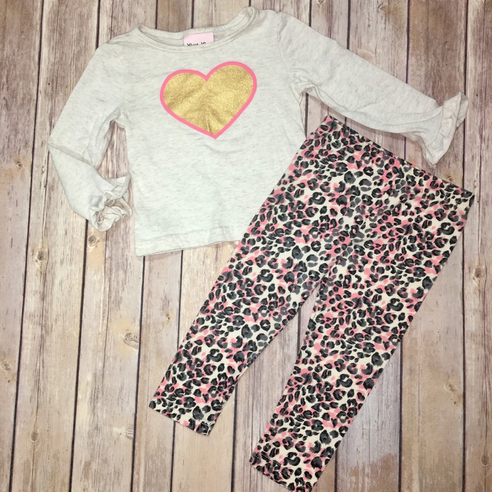 Heart and leopard outfit for toddler girls
